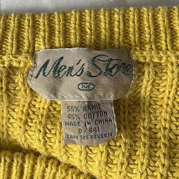 Sears Vintage Mens Sweater M Chunky Knit V Neck Coastal Preppy Heritage Yellow - Picture 6 of 8